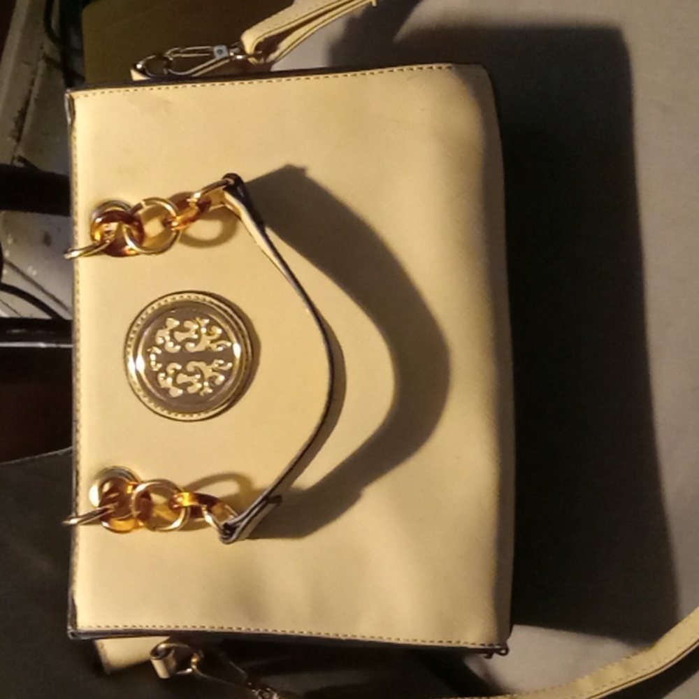 Purse cream with blue striped linilg